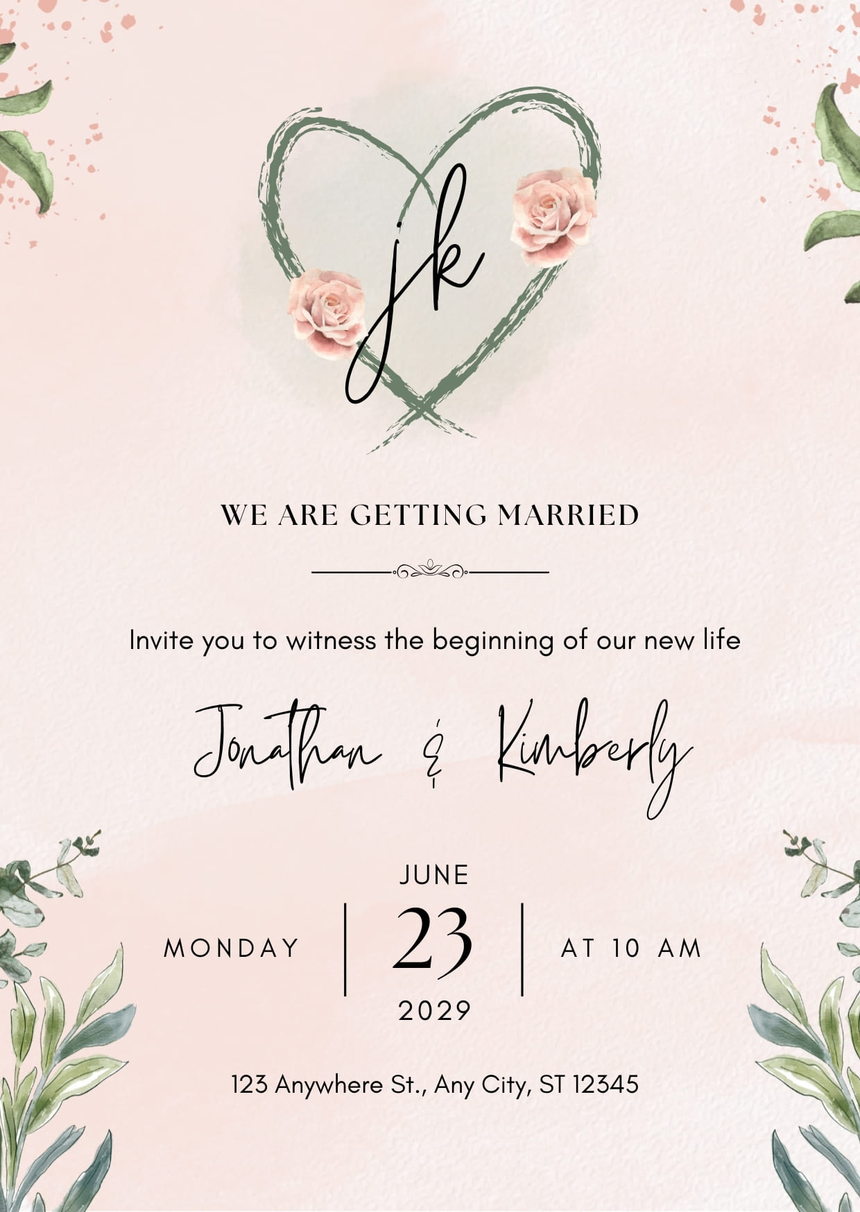 Teal Pink Elegant Floral Watercolor Wedding Invitation Cards Free