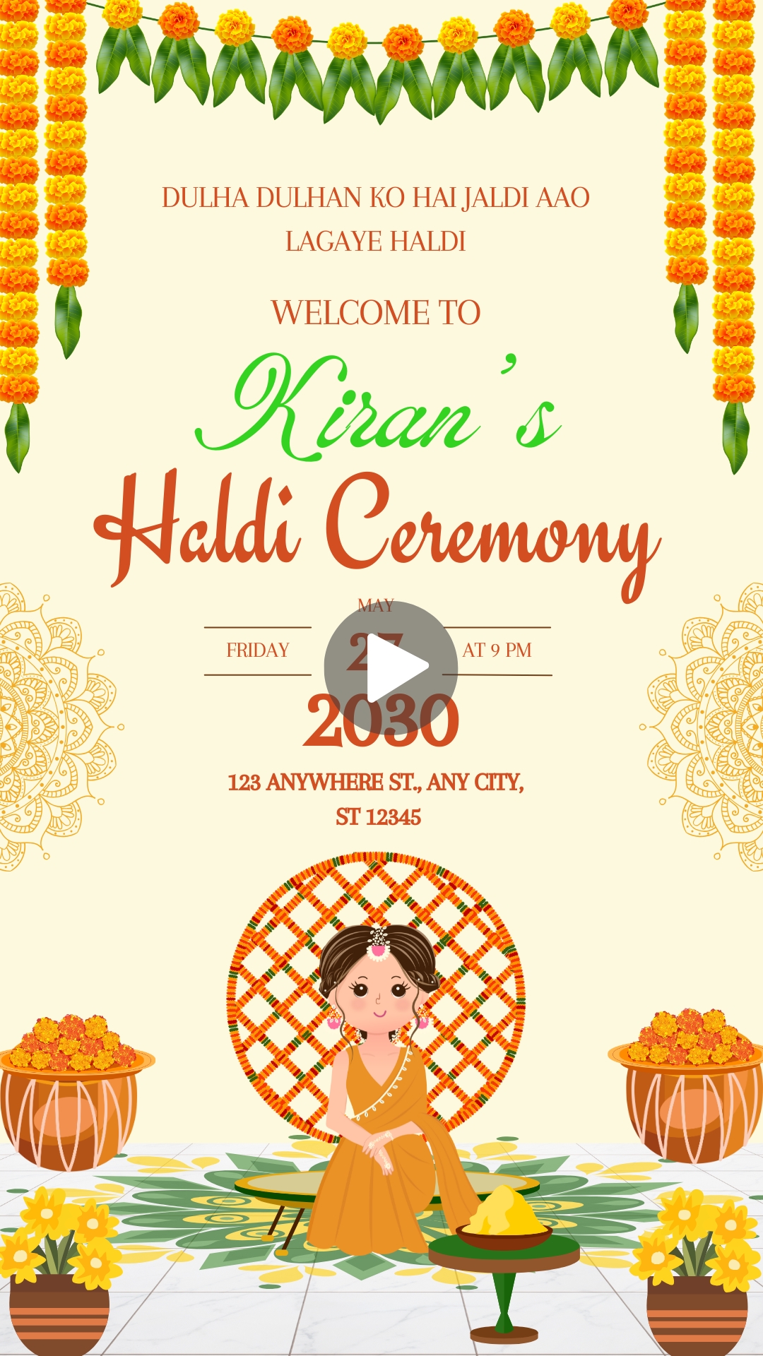 Traditional Indian Wedding Haldi Ceremony Invitation Video HD