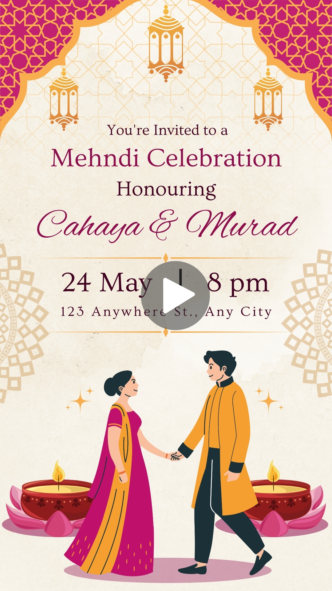 Violet and Yellow Illustrative Mehndi Invitation Mobile Video