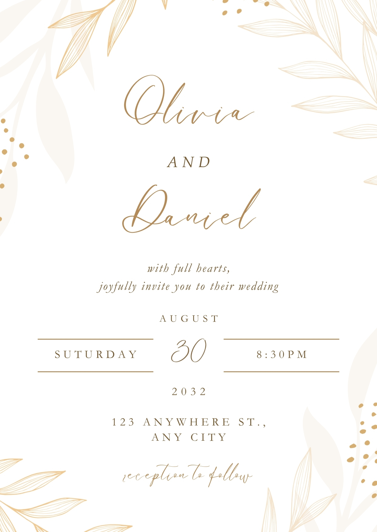 White and Beige Elegant Floral Wedding Invitation Cards