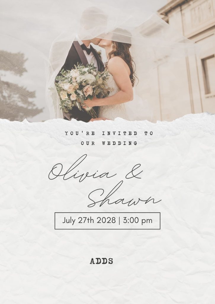White and Beige Vintage Scrapbook Wedding Invitation