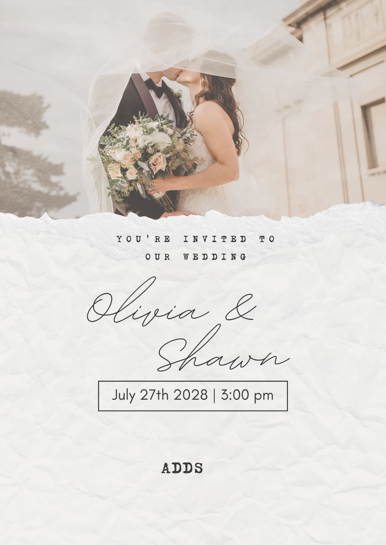 White and Beige Vintage Scrapbook Wedding Invitation