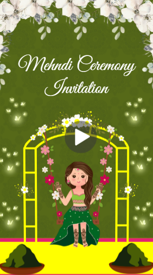 White and Green Floral Indian Wedding Mehndi Ceremony Invitation Mobile Video