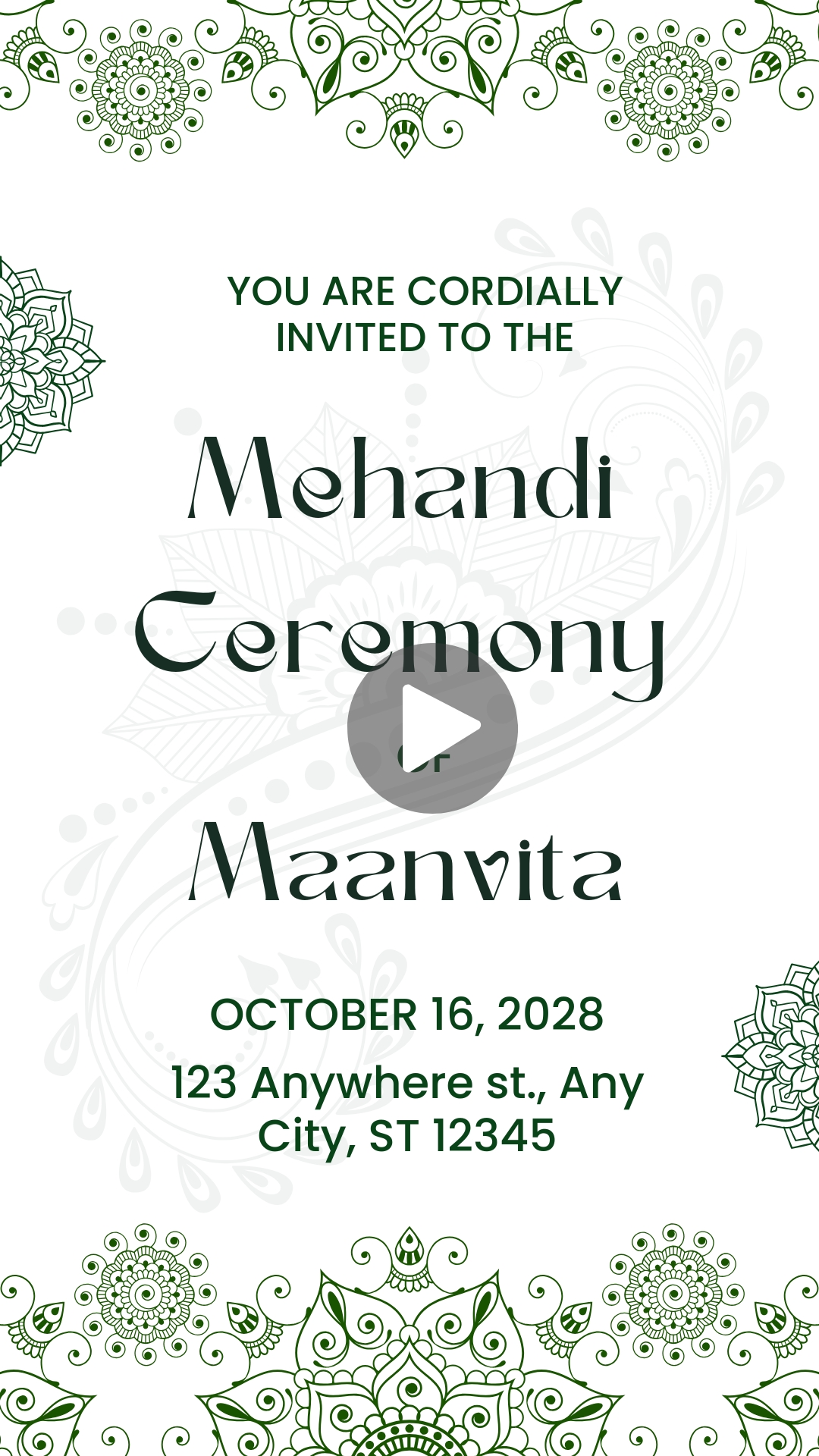 White and Green Simple Indian Wedding Mehndi Ceremony Invitation Mobile Video