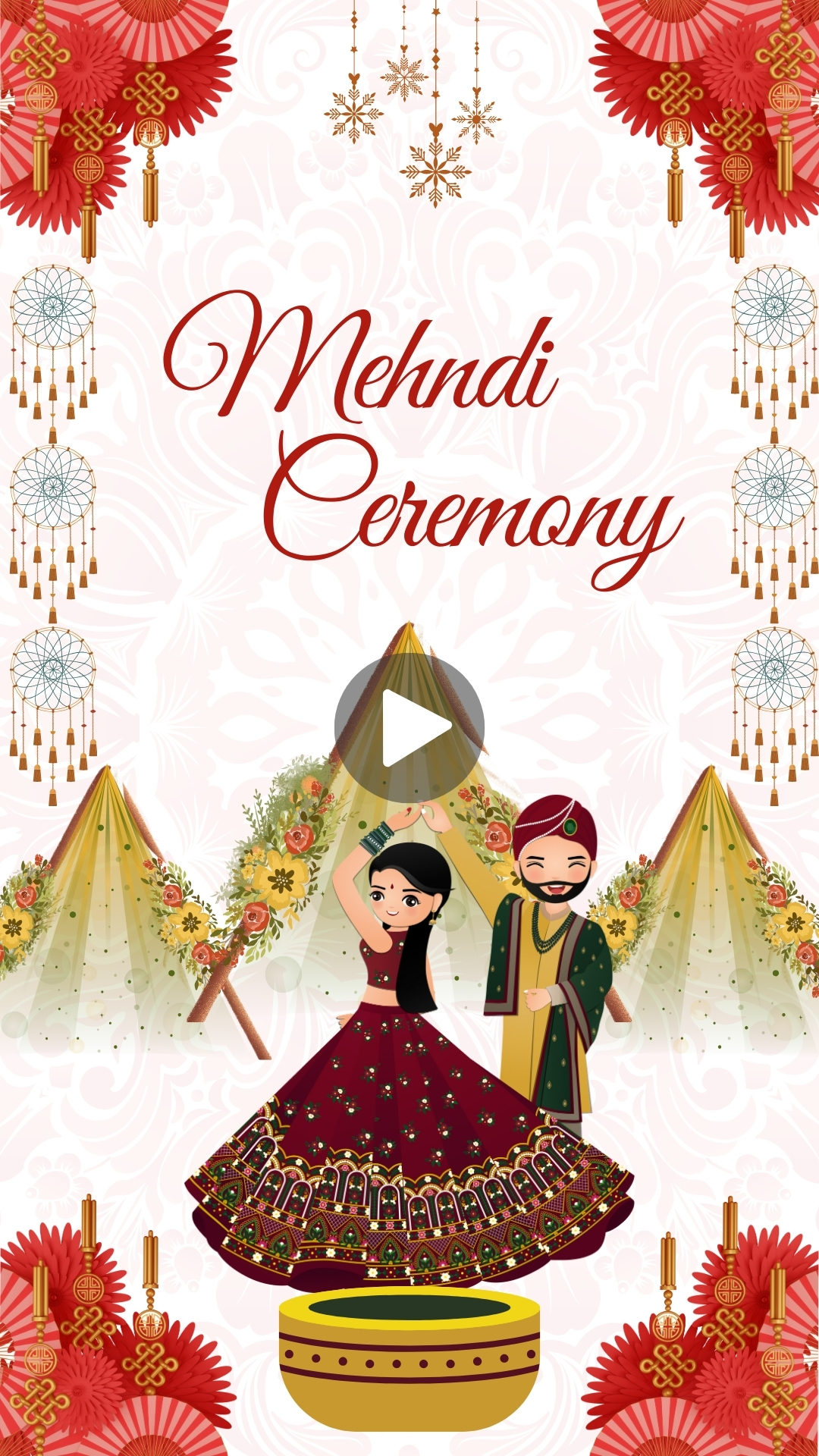 White and Red Decorative Indian Wedding Mehndi Ceremony Invitation Mobile Video