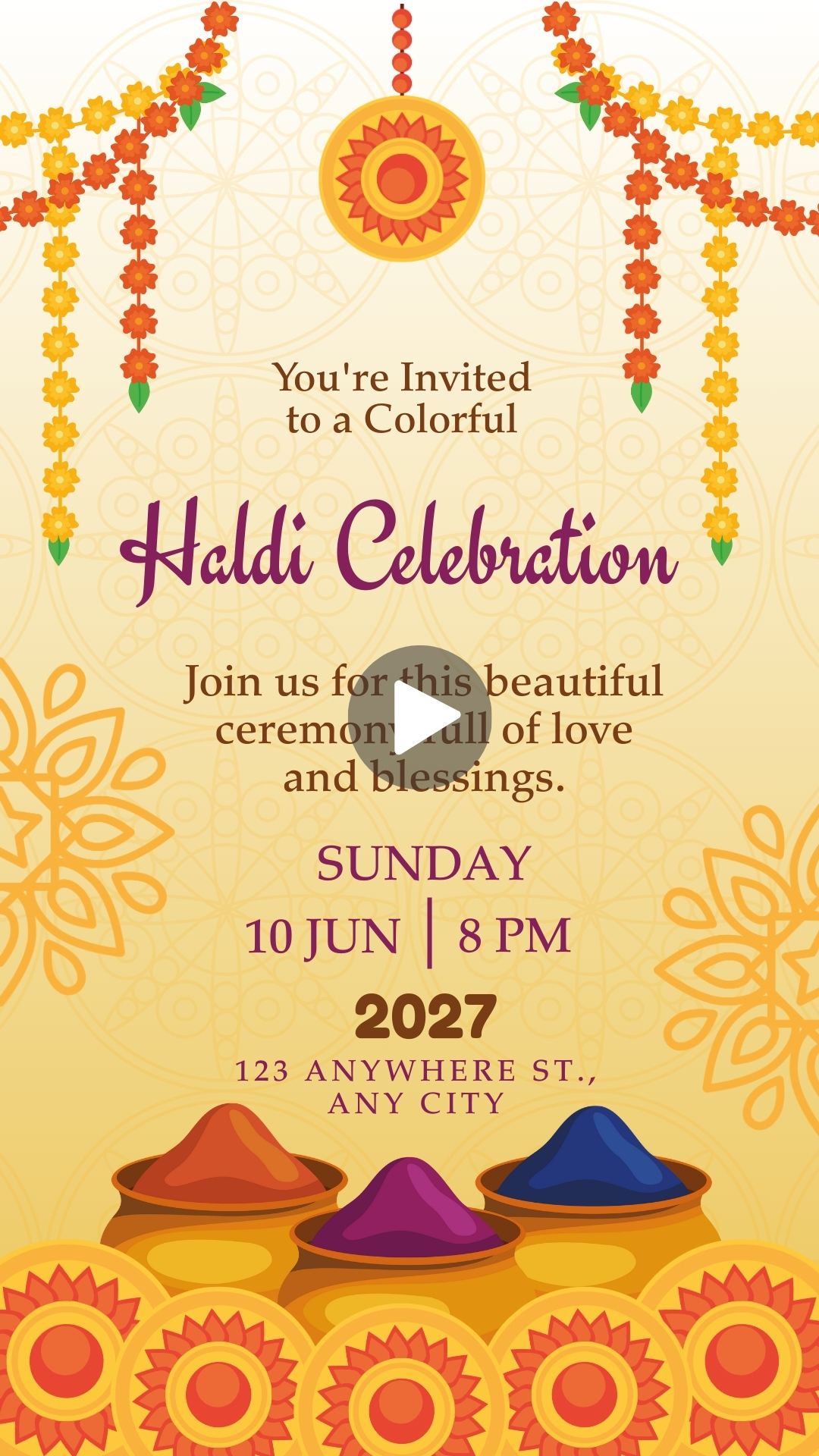 Yellow Colorful Haldi Celebration Invitation Mobile Video Free