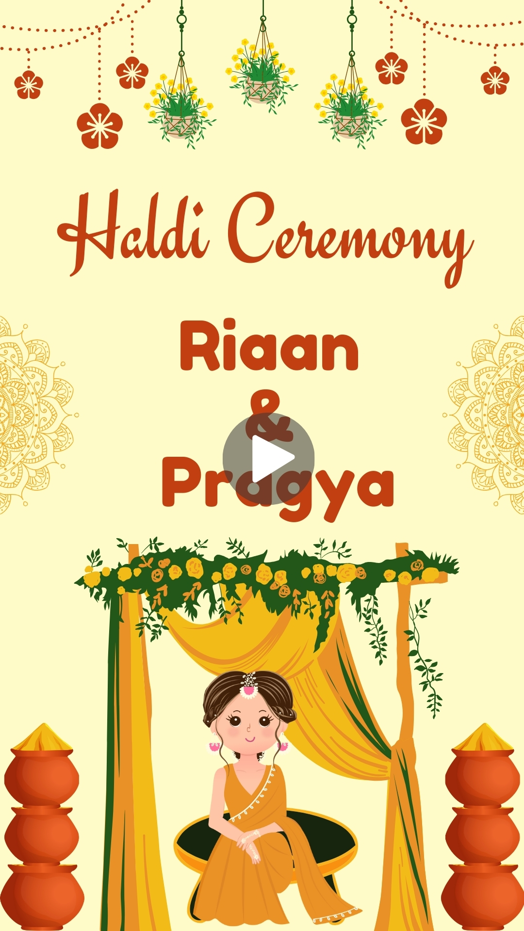 Yellow Decorative Indian Wedding Haldi Invitation Mobile Video Free