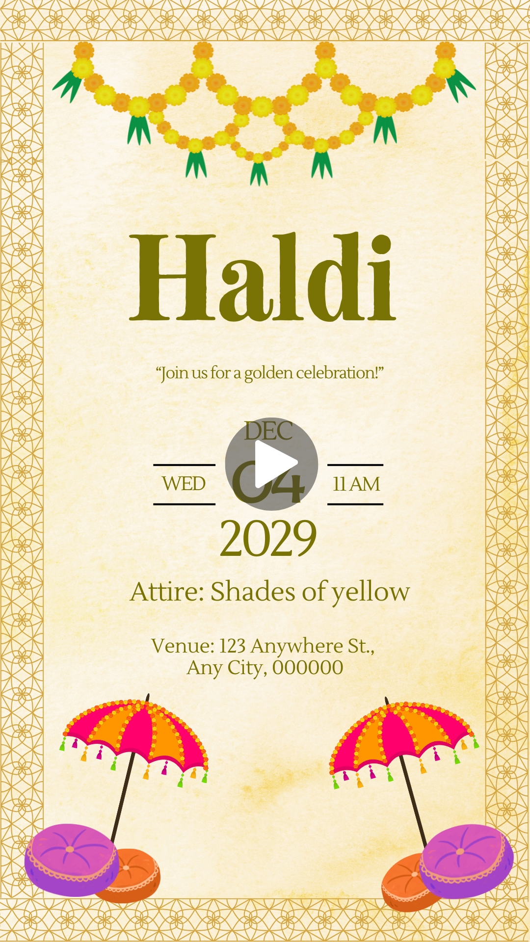 Yellow Indian Haldi Video Invitation Free