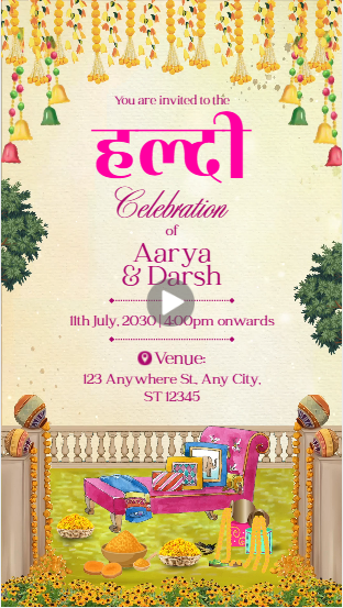 Yellow Indian Wedding Haldi Celebration Invite Video HD Hindi