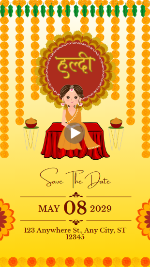 Yellow Indian Wedding HaldiInvitatioDigital Card Video in Hindi