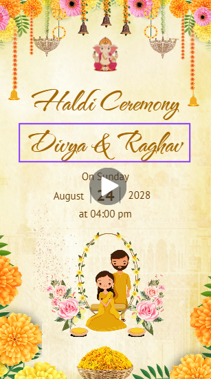 Yellow Pink and Gold Traditional Haldi Template Video Free