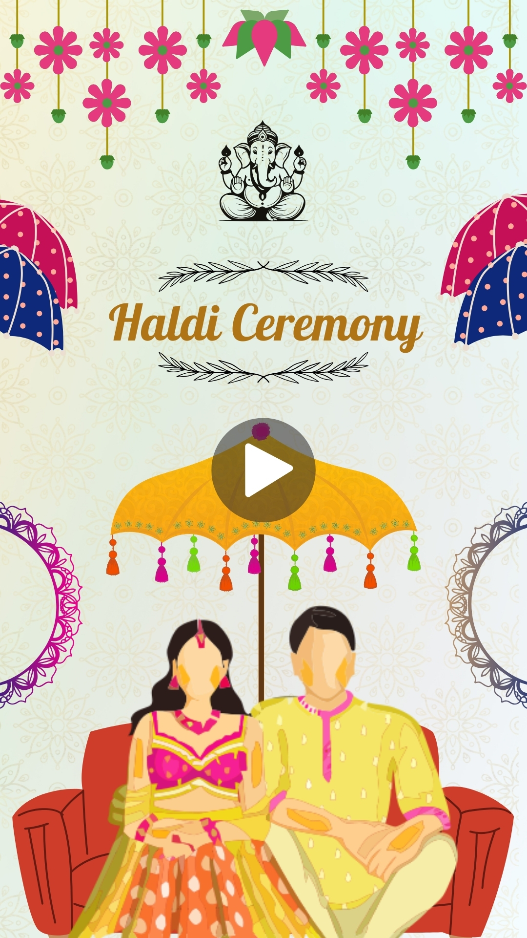 Yellow Pink and Green Illustrated Haldi Ceremony Mobile Video