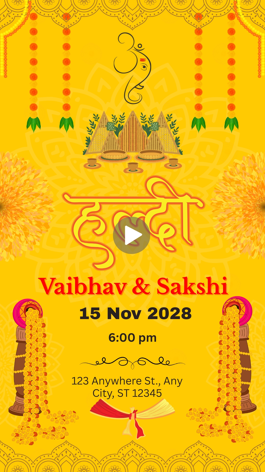 Yellow Traditional Haldi Invitation Video in Hindi