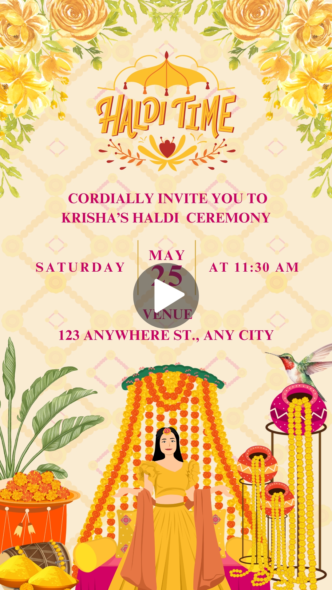 Yellow Traditional Indian Wedding Haldi Ceremony Invitation Card Video