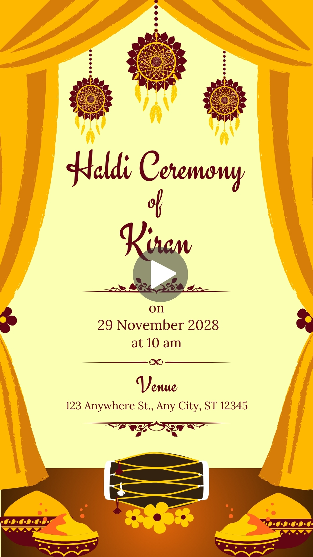 Yellow Traditional Indian Wedding Haldi Ceremony Invitation Video HD Free