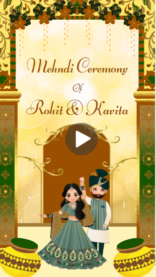 Yellow and Green Decorative Indian Wedding Mehndi Ceremony Invitation Mobile Video