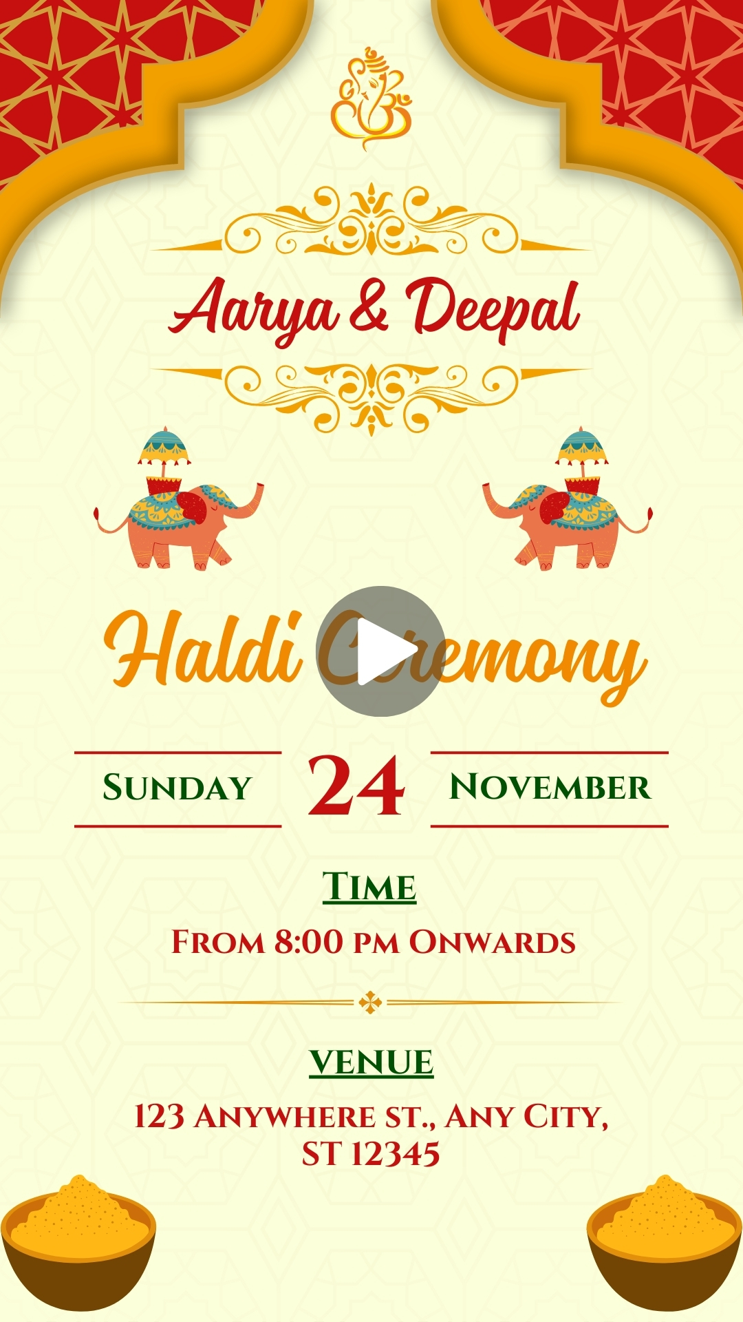 Yellow and Red Illustrative Haldi Invitation Video Free