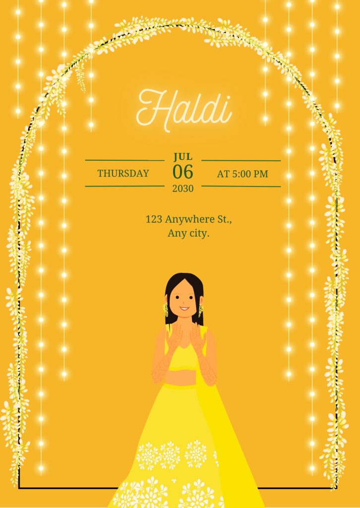 Beige Flowers and lights Haldi Invitation Poster Cards