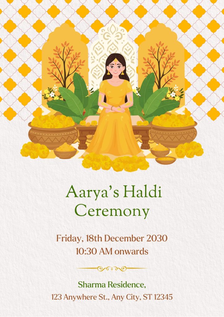 Cream And Yellow Elegant Haldi Ceremony Invitation Cards Template