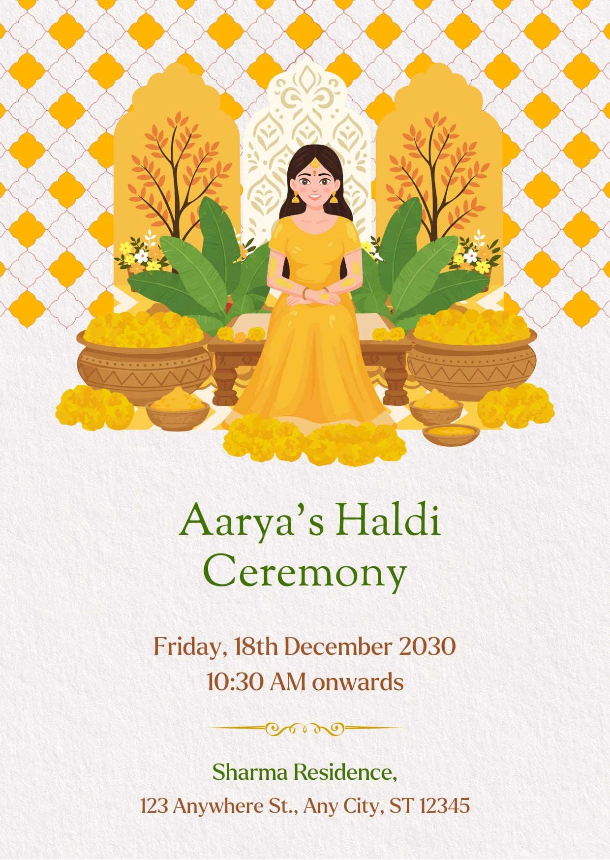 Cream And Yellow Elegant Haldi Ceremony Invitation Cards Template