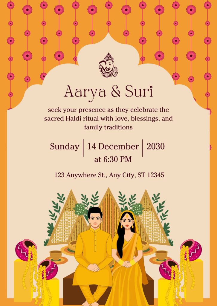 Cute Couple Haldi Ceremony Invitation Cards