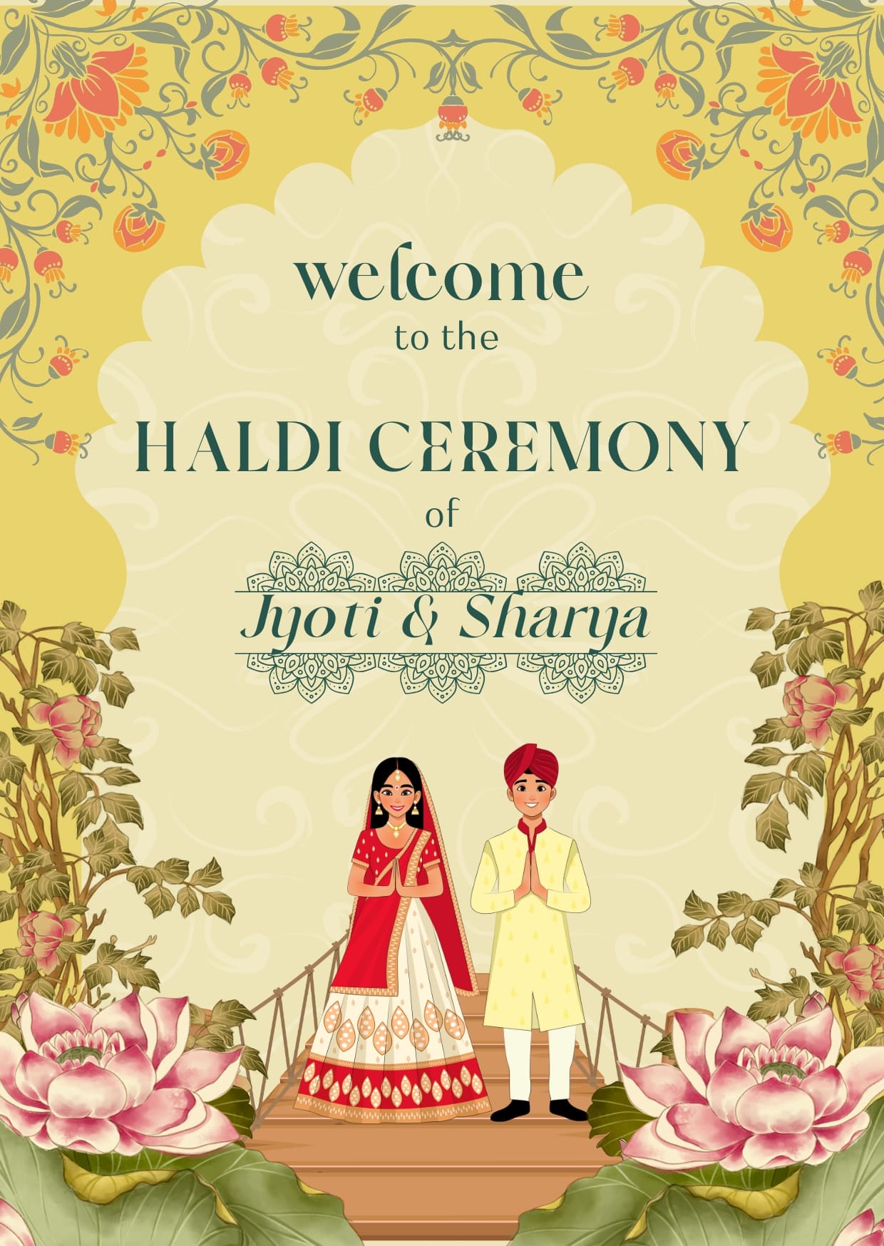 Dark Green and Light Yellow Traditional Indian Haldi Wedding Invitation Cards Template