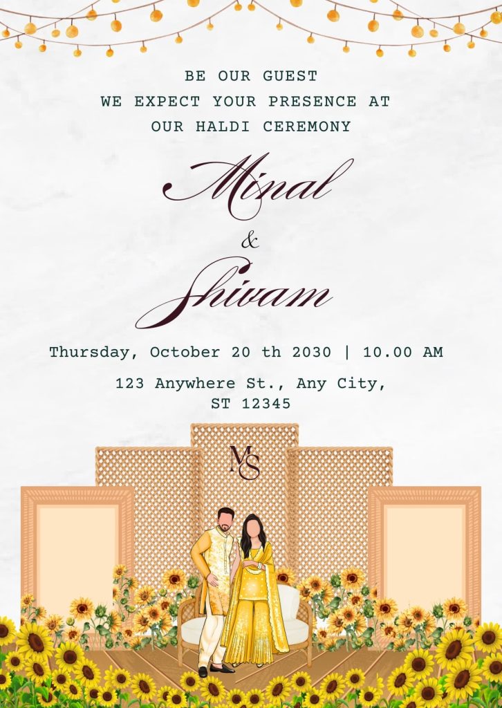 Gold and Yellow Sunflower Theme Haldi Ceremony Invitation Cards