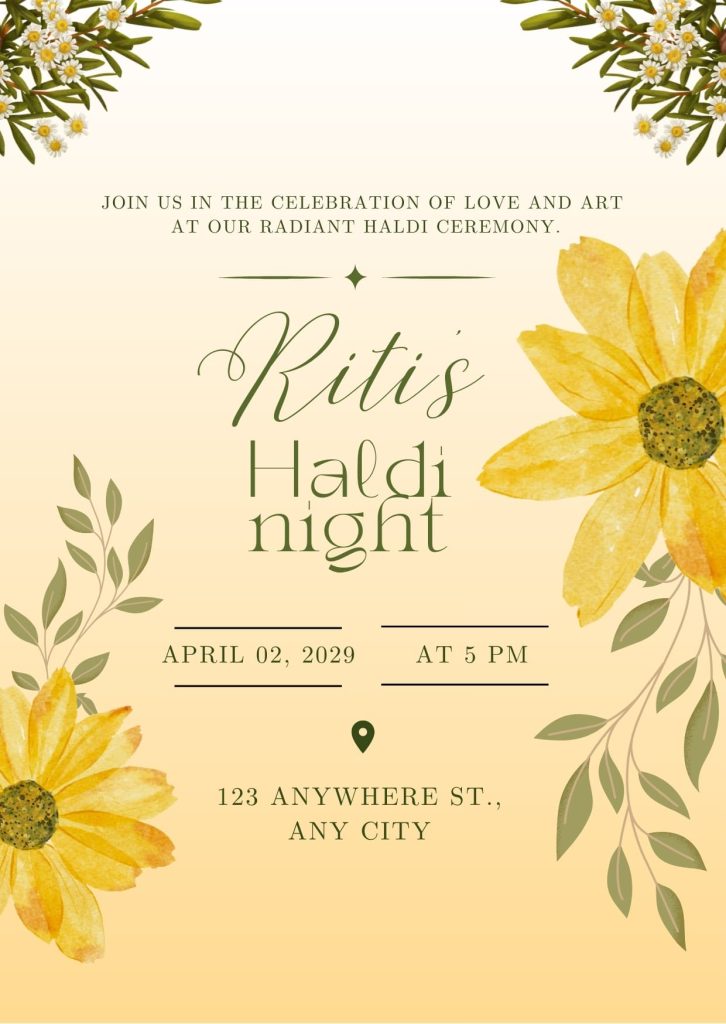 Green and Yellow Traditional Indian Haldi Invitation Cards Template