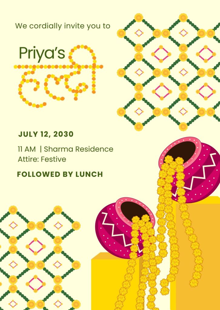 Haldi Ceremony Invitation Digital Card &Templates