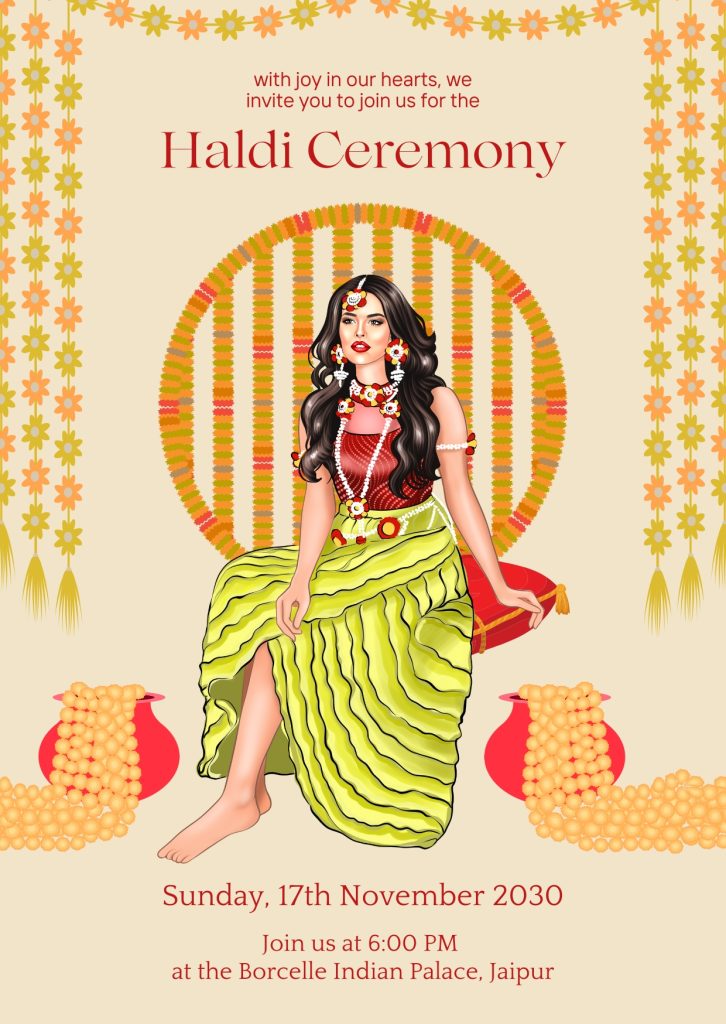 Light Yellow And Orange Traditional Haldi Invitation Poster Cards