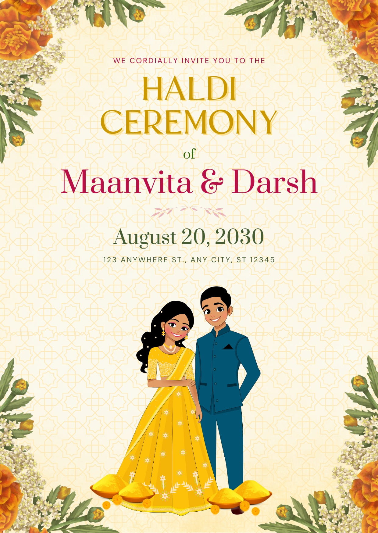 Olive Green Traditional Indian Haldi Wedding Invitation Cards