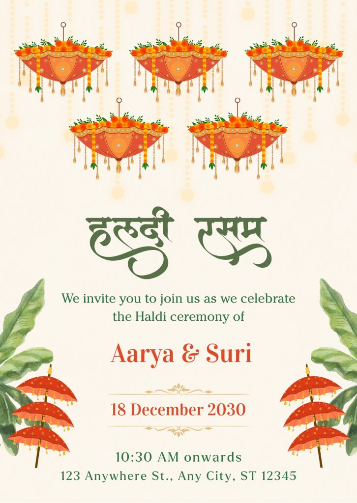 Orange And Green Haldi Ceremony Invitation Poster Cards