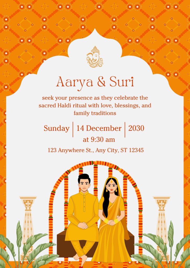 Orange And Yellow Haldi Ceremony Invitation Poster Cards