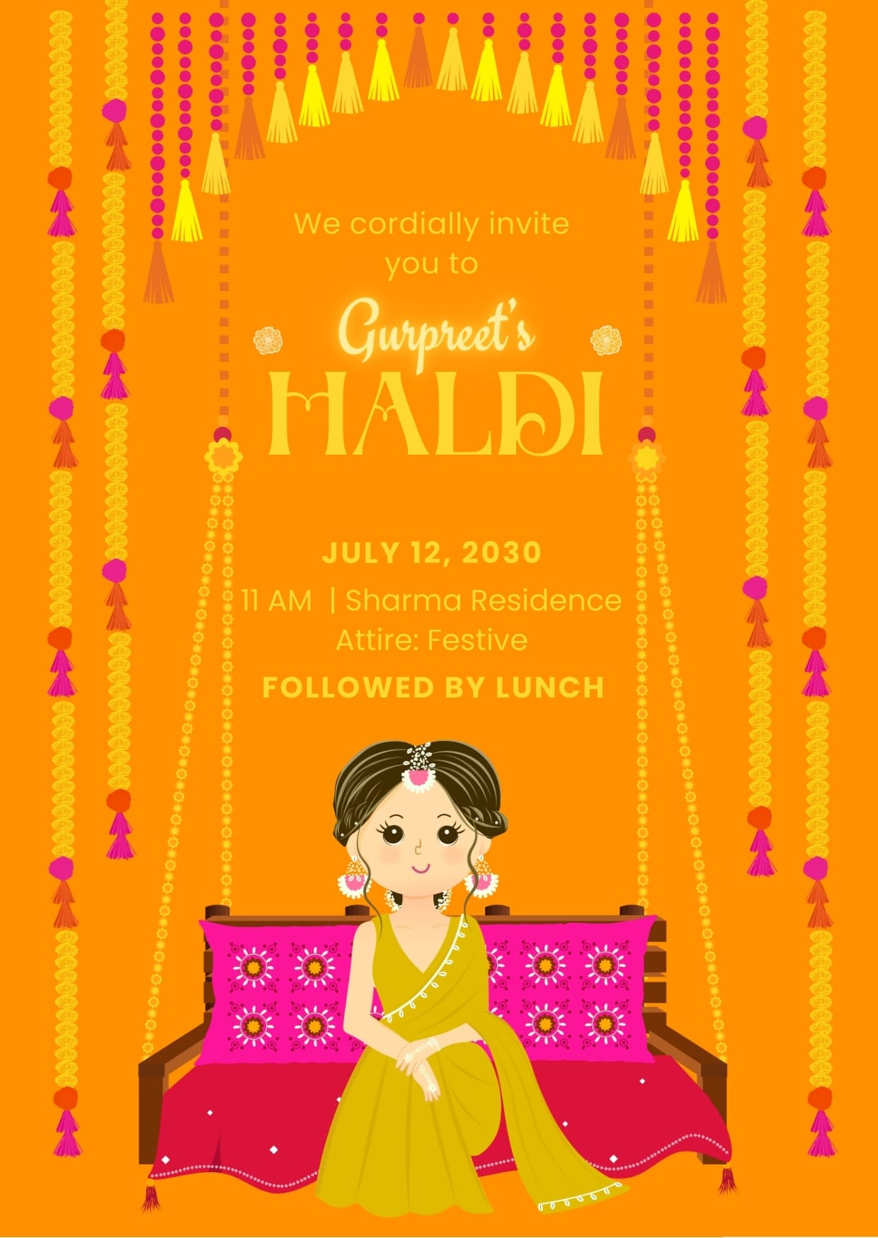 Orange and Yellow Haldi Invitation Cards Templates