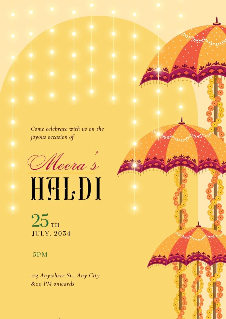 Orange and Yellow Minimalist Haldi Invitation Cards Template