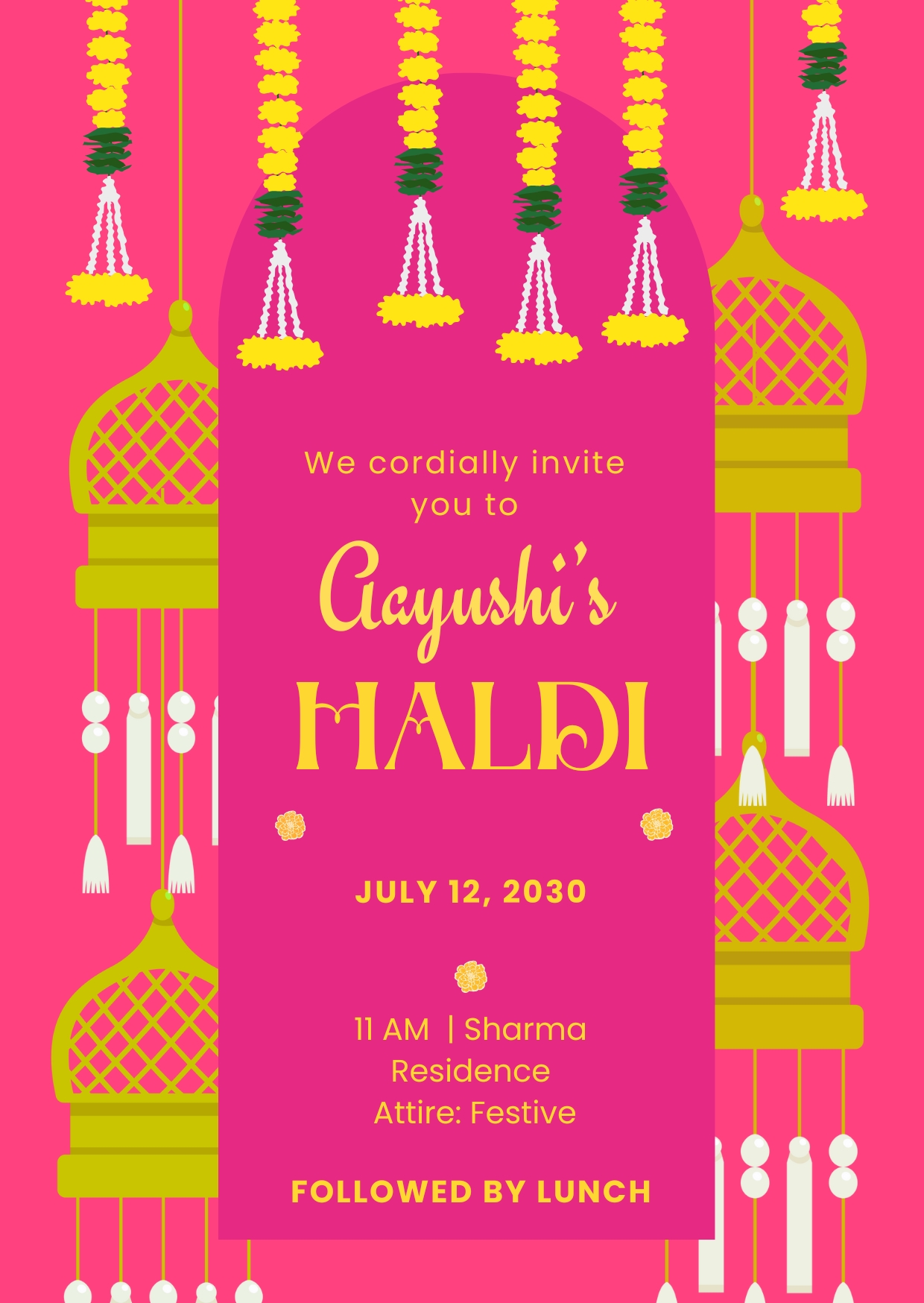 Pink Yellow and Green Haldi Invitation Poster Cards