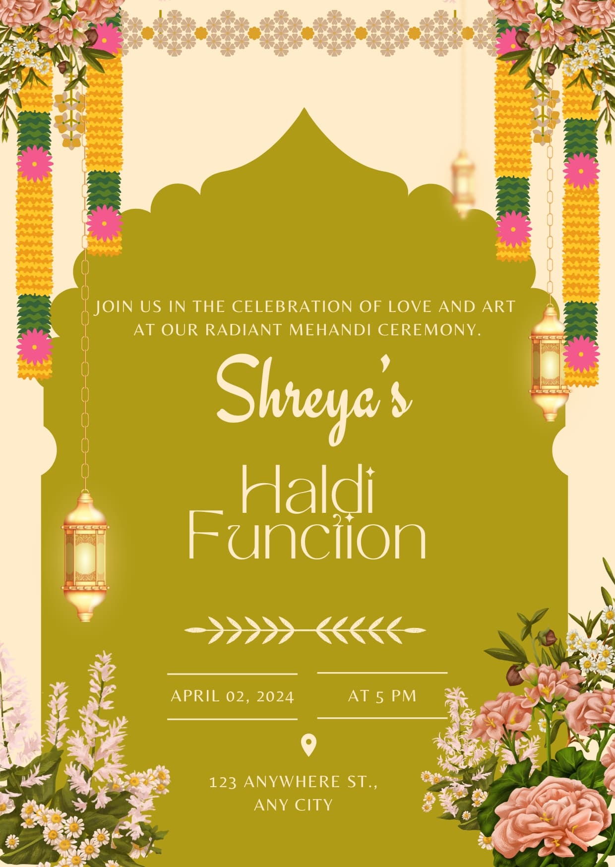 Pink and Gold Traditional Indian Haldi Invitation Cards