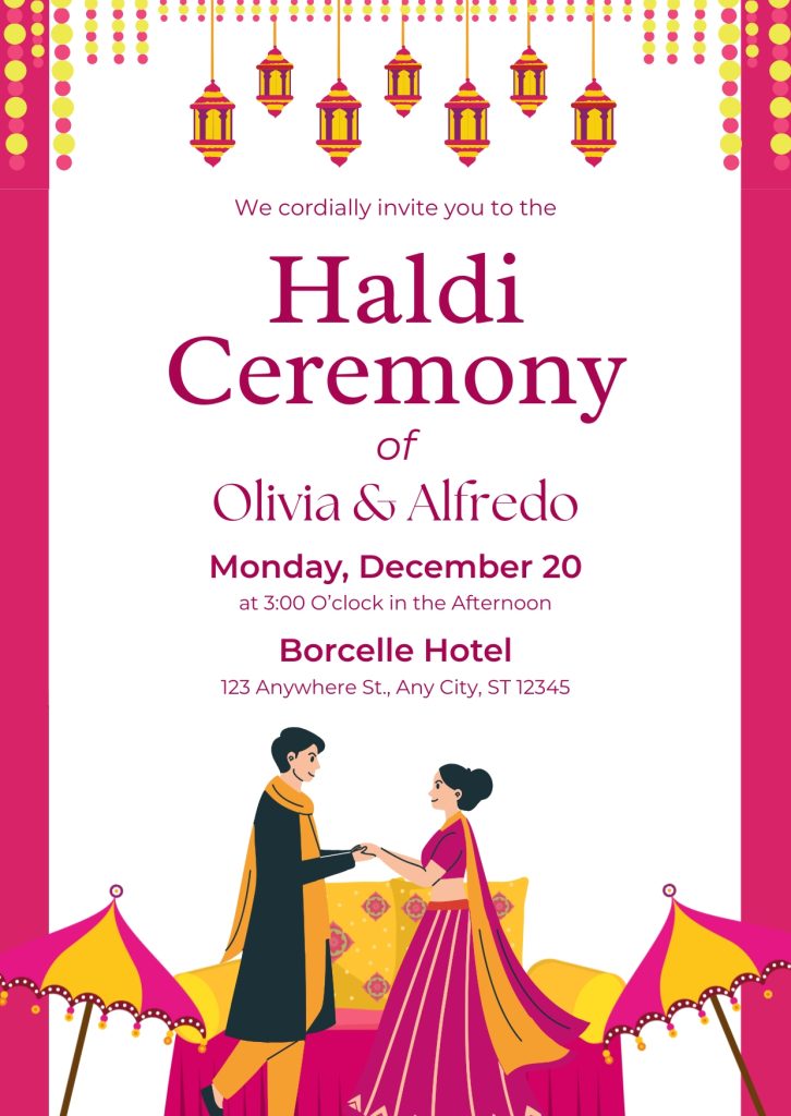 Pink and Yellow Haldi Ceremony Invitation Poster Cards