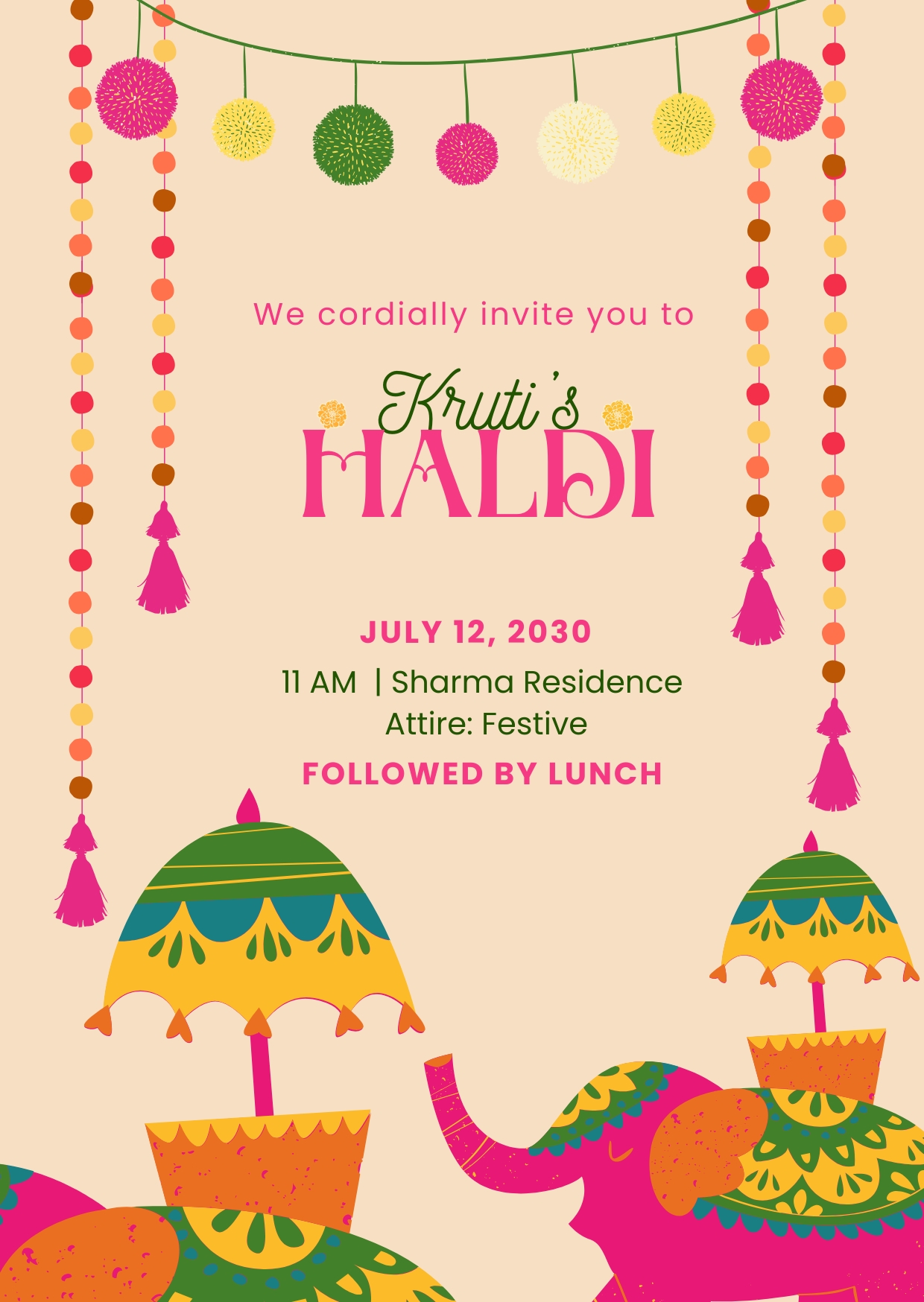 Pink and Yellow Haldi Invitation Poster Cards