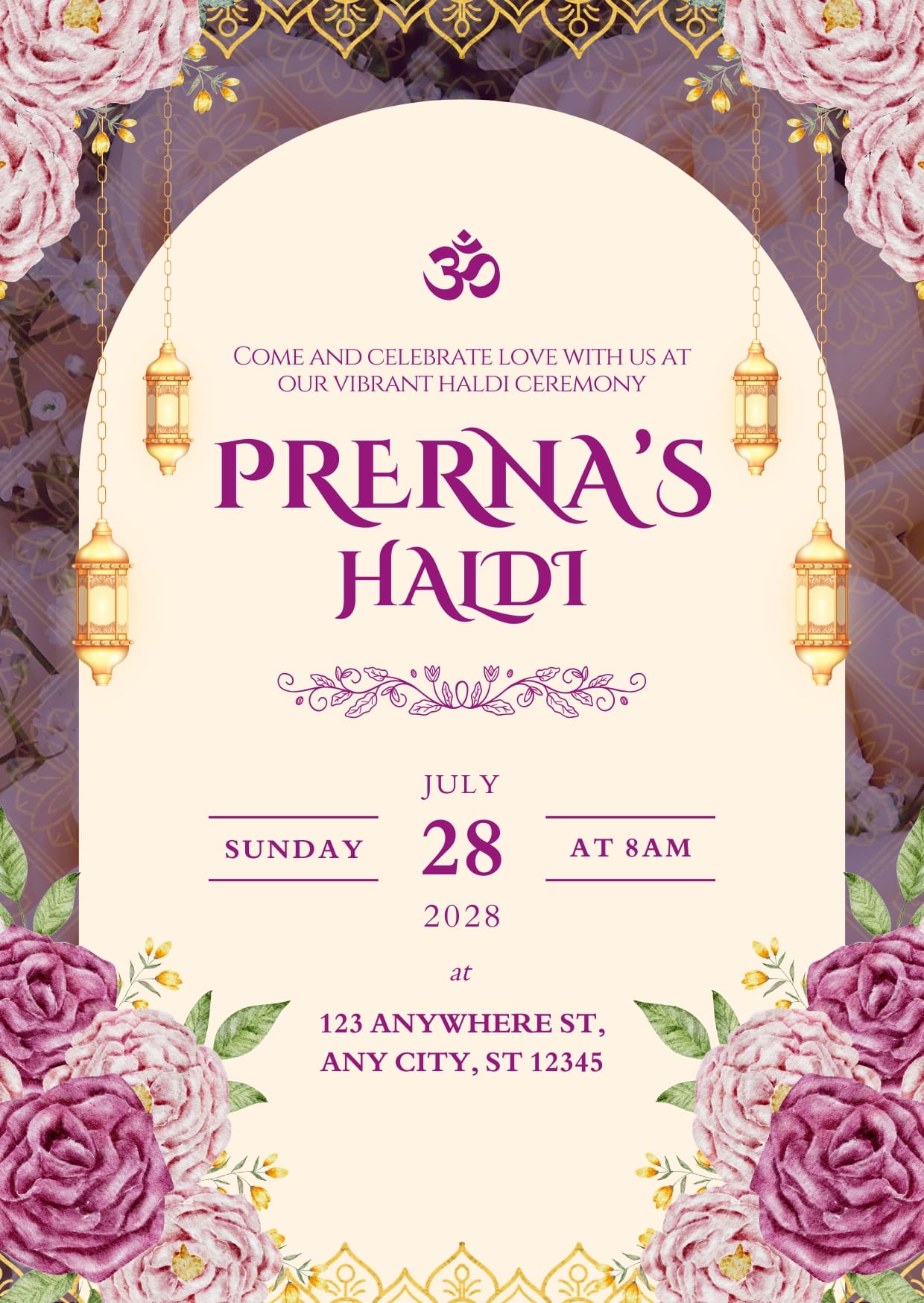 Purple and Cream Traditional Indian Haldi Invitation Cards Template