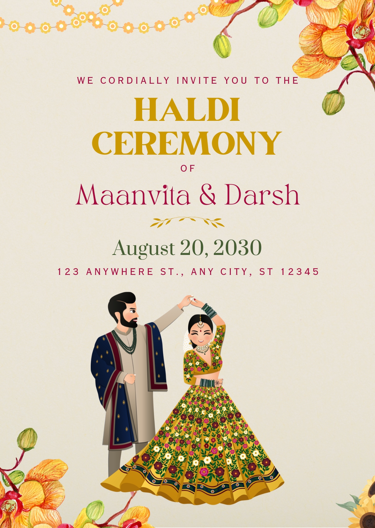 Yellow Floral Indian Wedding Haldi Ceremony Invitation Poster Cards