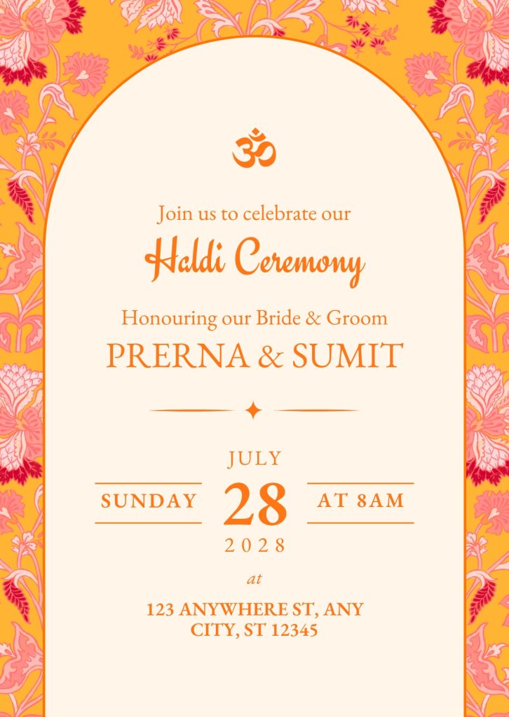 Yellow Pink and Red Haldi Sangeet and Mehndi Ceremony Invitation Poster Cards