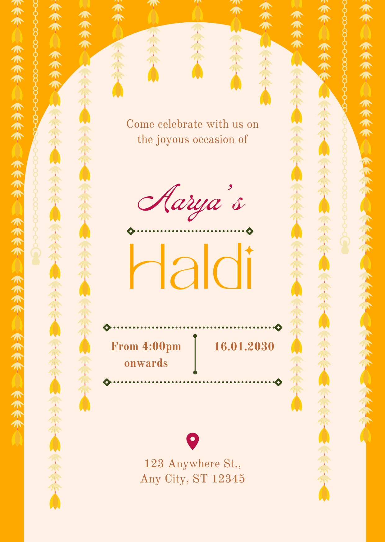 Yellow and Beige Minimal Flowers Haldi Invitation Poster Cards