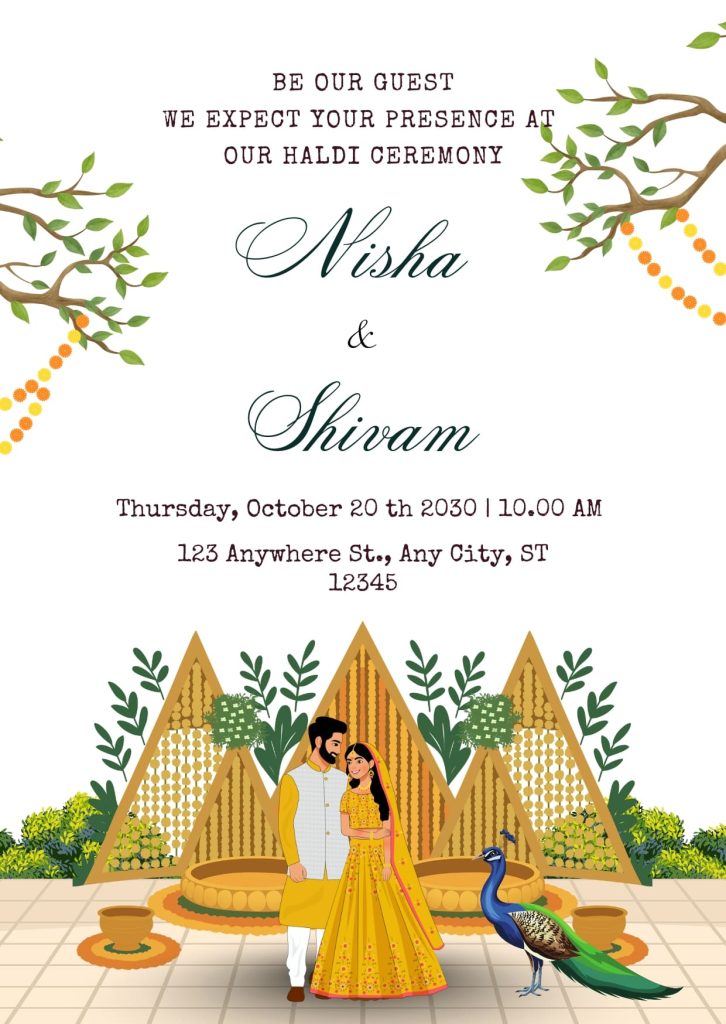 Yellow and Green Haldi Ceremony Invitation Cards Template