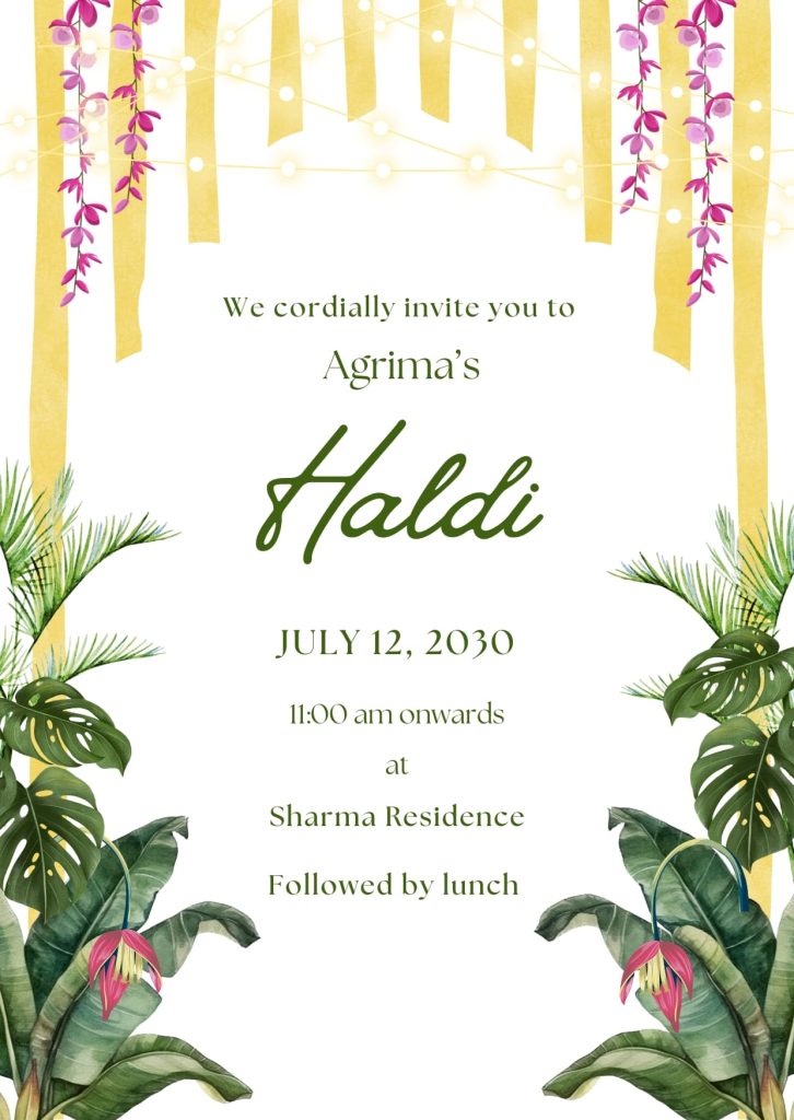 Yellow and Green Watercolor Haldi Invitation Cards