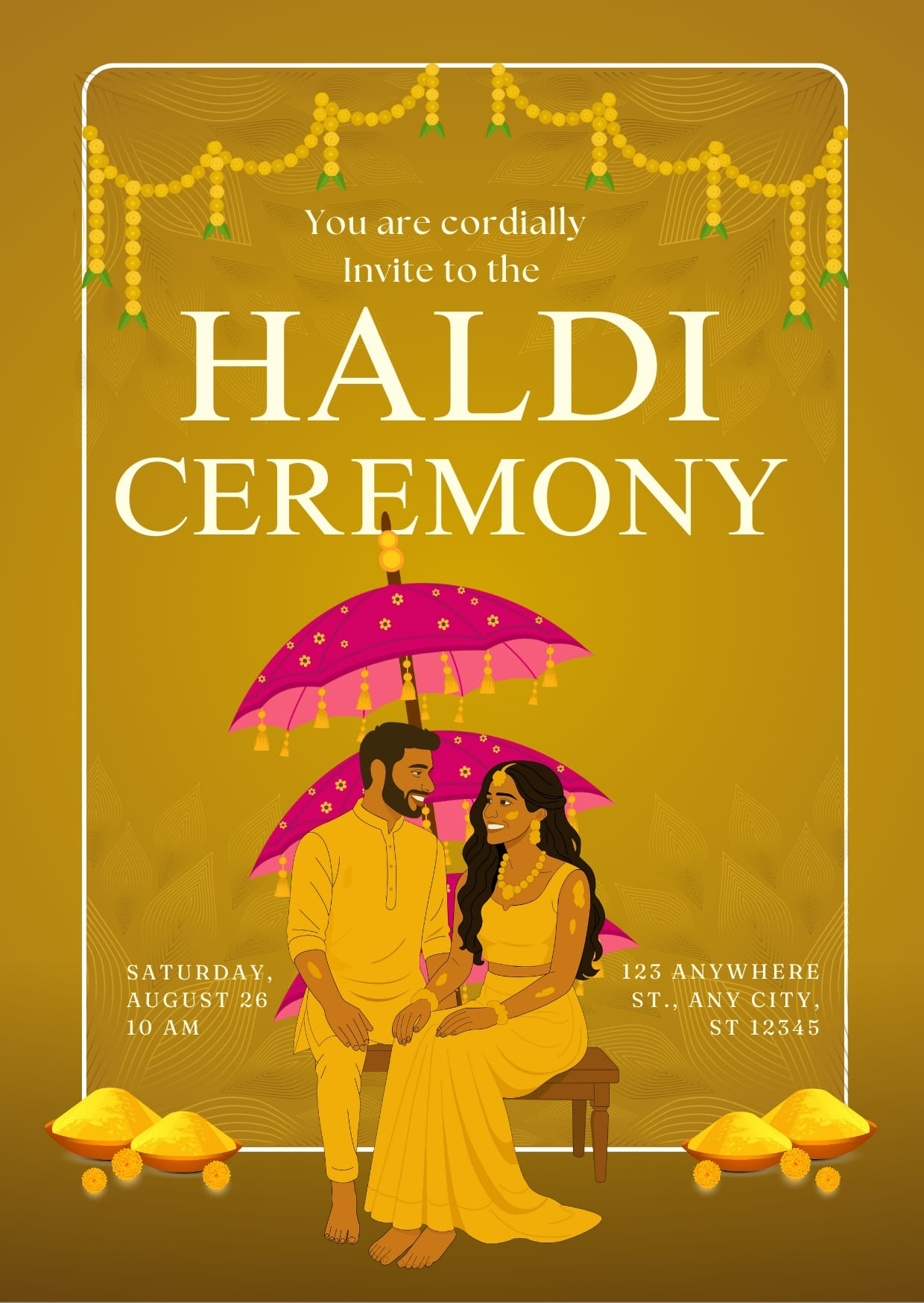 Yellow and Pink Haldi Ceremony Invitation Cards