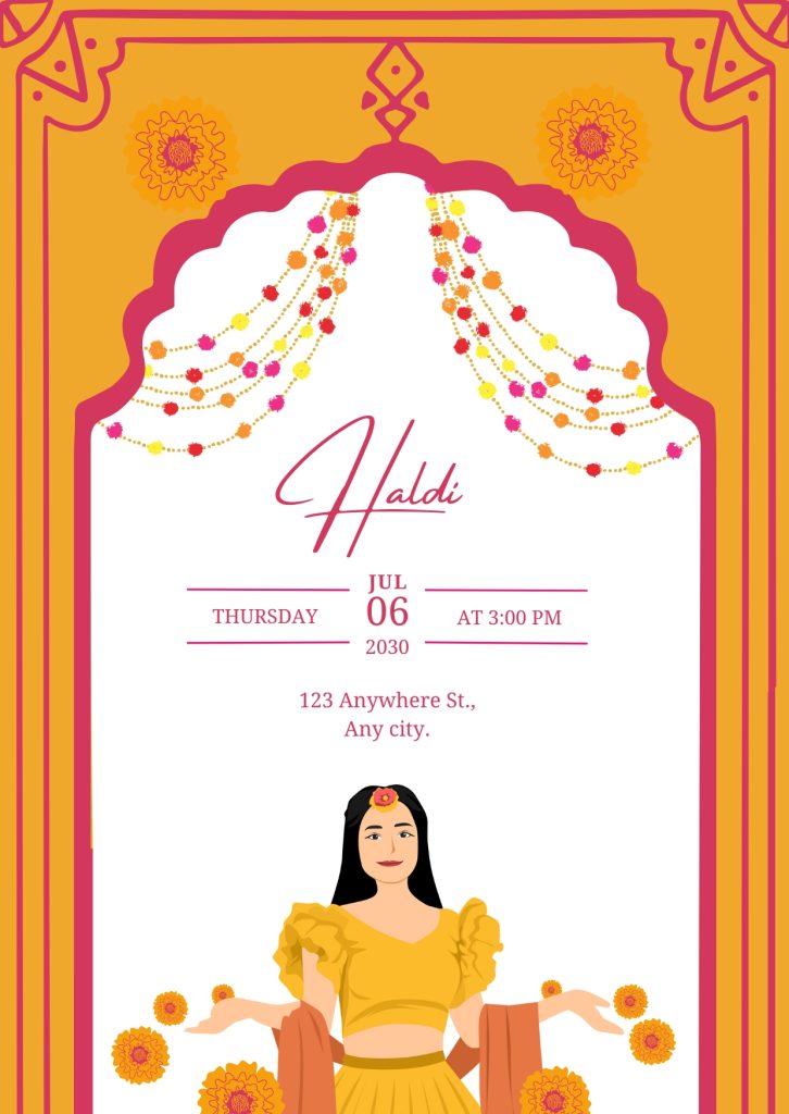Yellow and Pink Haldi Invitation Poster Cards