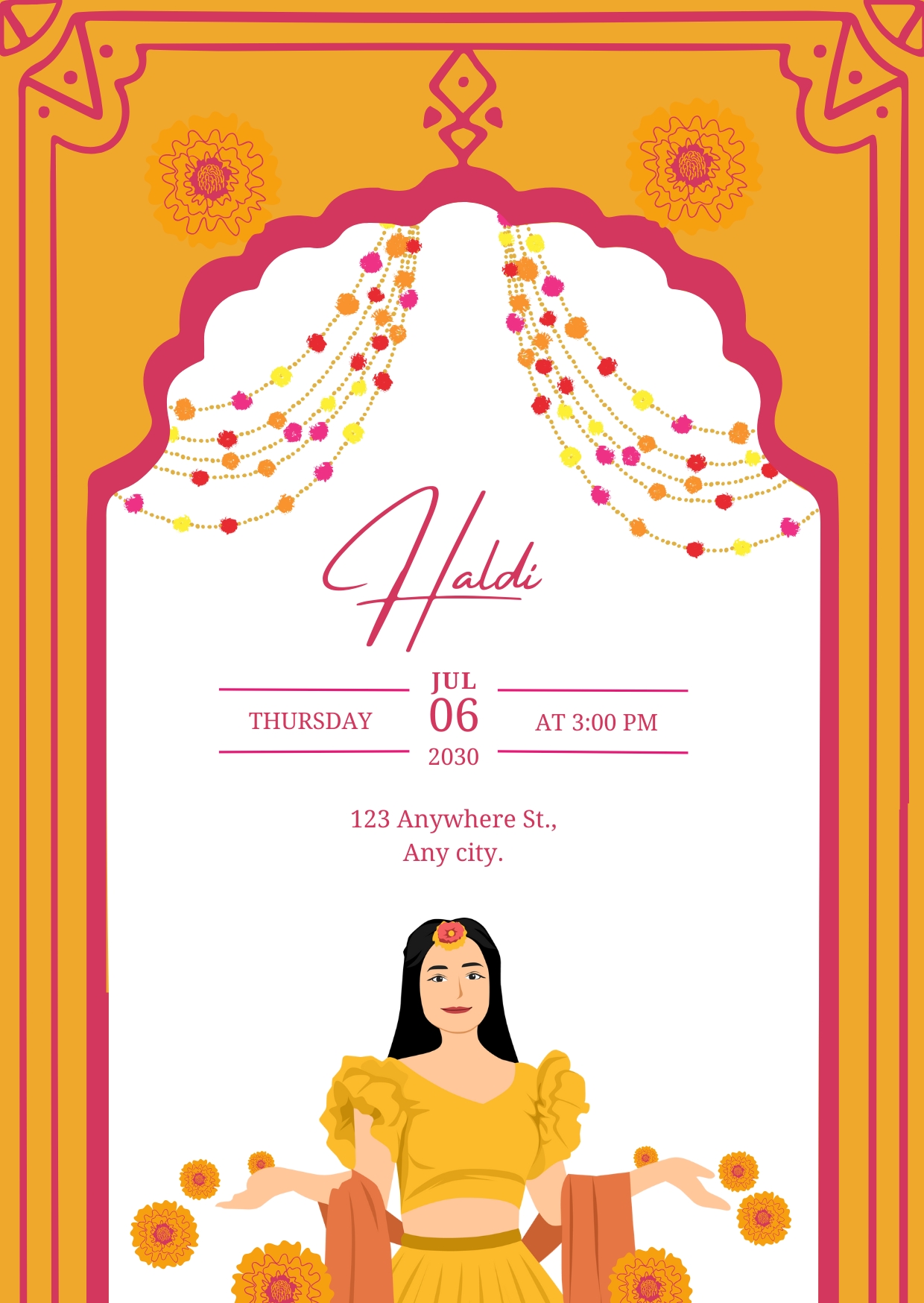 Yellow and Pink Haldi Invitation Poster Cards