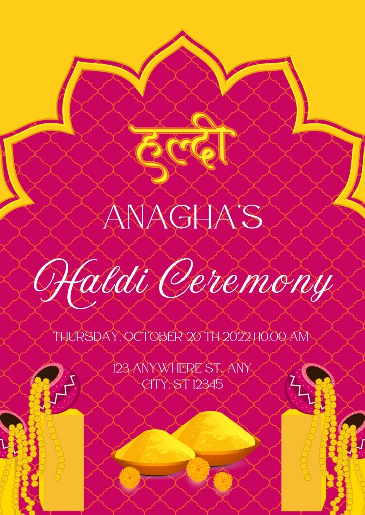 Yellow and Pink Traditional Haldi Ceremony Invitation Poster Cards