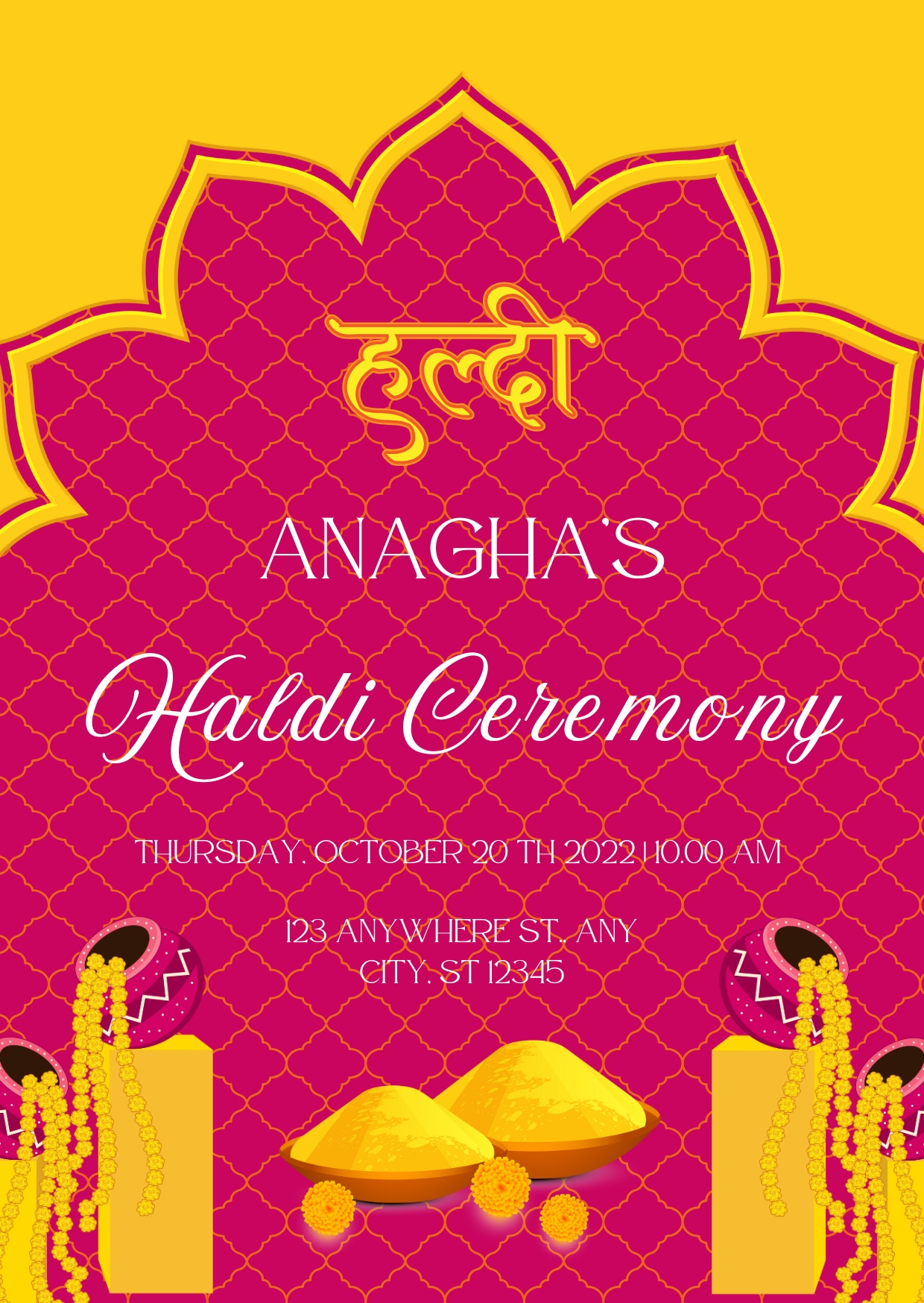 Yellow and Pink Traditional Haldi Ceremony Invitation Poster Cards